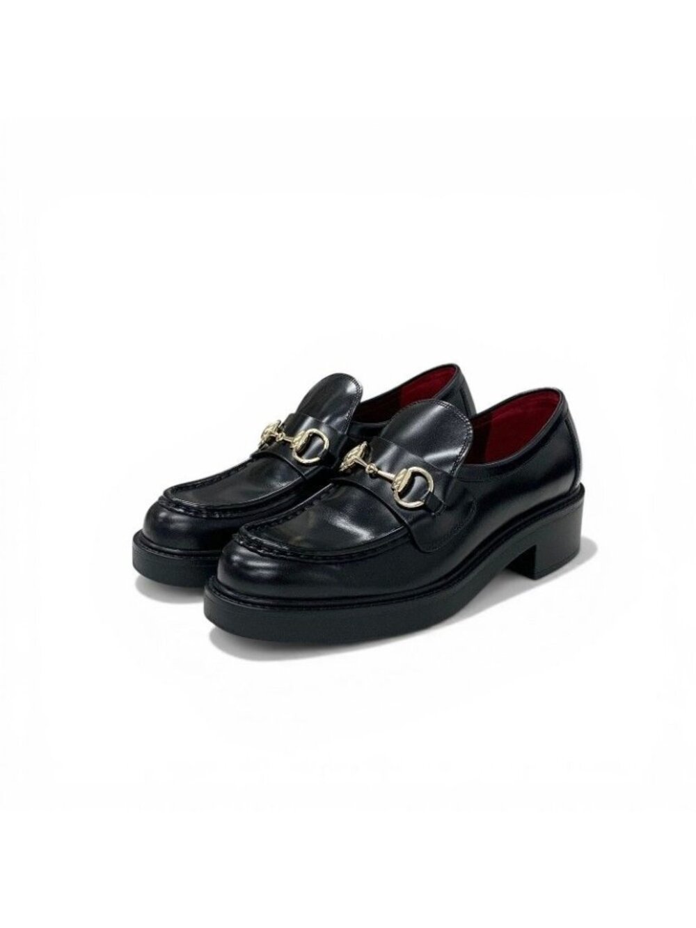 Gucci Loafers Leather Shoes Black Gold Horsebit